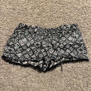 Patterned Black and White Shorts
